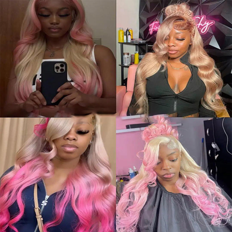 5X5 HD Lace Front Wig pink color 180% Density 18inch-32inch