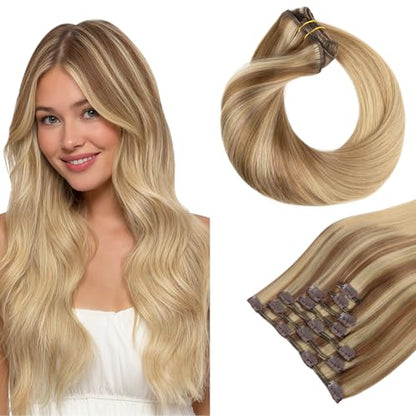 Clip in Hair Extensions Real Human Hair, Remy Human Hair Extensions Clip ins for Women, Natural Human Hair, 20inch 120g 7Pcs, 1B Natural black（副本）
