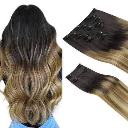 Clip in Hair Extensions Real Human Hair, Remy Human Hair Extensions Clip ins for Women, Natural Human Hair, 20inch 120g 7Pcs, 1B Natural black（副本）