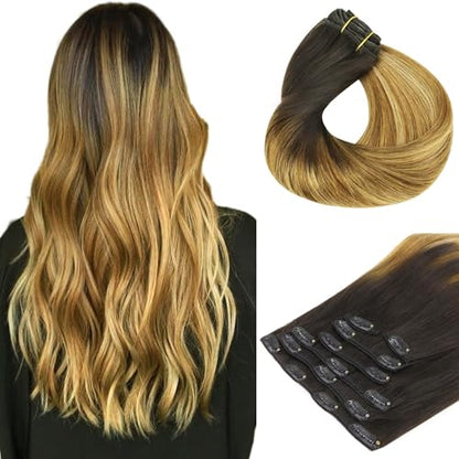 Clip in Hair Extensions Real Human Hair, Remy Human Hair Extensions Clip ins for Women, Natural Human Hair, 20inch 120g 7Pcs, 1B Natural black（副本）