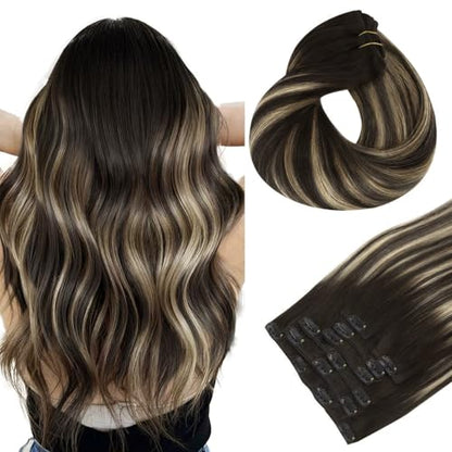 Clip in Hair Extensions Real Human Hair, Remy Human Hair Extensions Clip ins for Women, Natural Human Hair, 20inch 120g 7Pcs, 1B Natural black（副本）