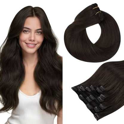 Clip in Hair Extensions Real Human Hair, Remy Human Hair Extensions Clip ins for Women, Natural Human Hair, 20inch 120g 7Pcs, 1B Natural black（副本）