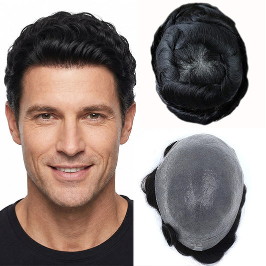 Toupee Real Human Hair Pieces for Men 0.03mm UltraThin Skin Invisible All Mens Hair System Men's WigReplacement r for Hair Loss Natural Hairline mens HairProsthesis Protesis Capilar Hombre #1color wigs lightbeige tone v-looped hairpiece