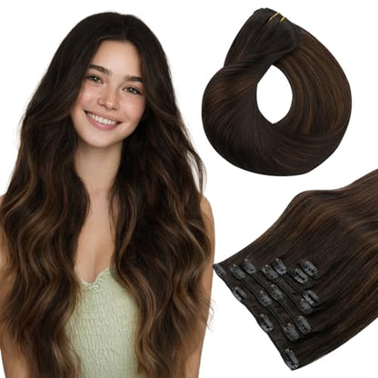 Clip in Hair Extensions Real Human Hair, Remy Human Hair Extensions Clip ins for Women, Natural Human Hair, 20inch 120g 7Pcs, 1B Natural black（副本）