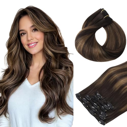 Clip in Hair Extensions Real Human Hair, Remy Human Hair Extensions Clip ins for Women, Natural Human Hair, 20inch 120g 7Pcs, 1B Natural black（副本）
