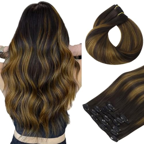 Clip in Hair Extensions Real Human Hair, Remy Human Hair Extensions Clip ins for Women, Natural Human Hair, 20inch 120g 7Pcs, 1B Natural black（副本）
