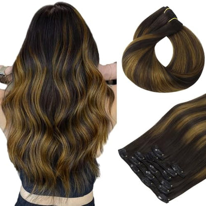 Clip in Hair Extensions Real Human Hair, Remy Human Hair Extensions Clip ins for Women, Natural Human Hair, 20inch 120g 7Pcs, 1B Natural black（副本）