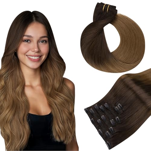 Clip in Hair Extensions Real Human Hair, Remy Human Hair Extensions Clip ins for Women, Natural Human Hair, 20inch 120g 7Pcs, 1B Natural black（副本）