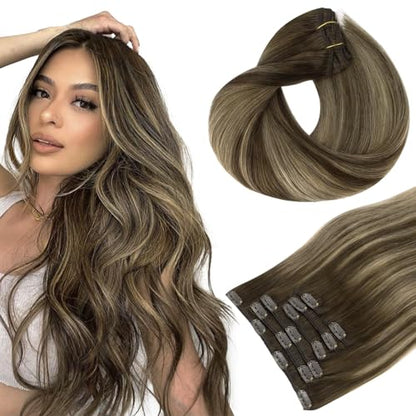 Clip in Hair Extensions Real Human Hair, Remy Human Hair Extensions Clip ins for Women, Natural Human Hair, 20inch 120g 7Pcs, 1B Natural black（副本）