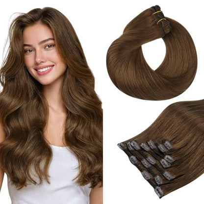Clip in Hair Extensions Real Human Hair, Remy Human Hair Extensions Clip ins for Women, Natural Human Hair, 20inch 120g 7Pcs, 1B Natural black（副本）