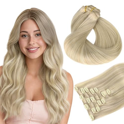 Clip in Hair Extensions Real Human Hair, Remy Human Hair Extensions Clip ins for Women, Natural Human Hair, 20inch 120g 7Pcs, 1B Natural black（副本）