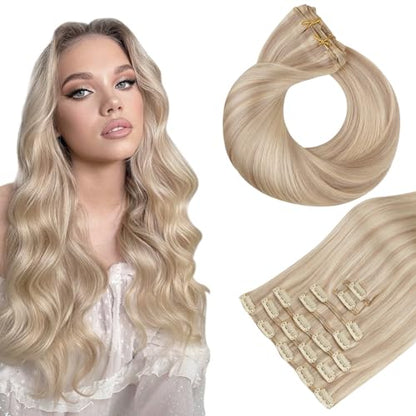 Clip in Hair Extensions Real Human Hair, Remy Human Hair Extensions Clip ins for Women, Natural Human Hair, 20inch 120g 7Pcs, 1B Natural black（副本）