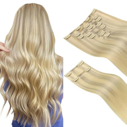 Clip in Hair Extensions Real Human Hair, Remy Human Hair Extensions Clip ins for Women, Natural Human Hair, 20inch 120g 7Pcs, 1B Natural black（副本）