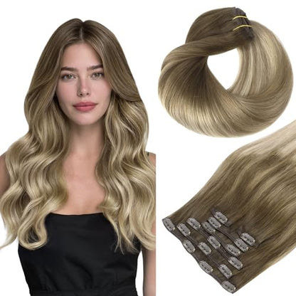 Clip in Hair Extensions Real Human Hair, Remy Human Hair Extensions Clip ins for Women, Natural Human Hair, 20inch 120g 7Pcs, 1B Natural black（副本）