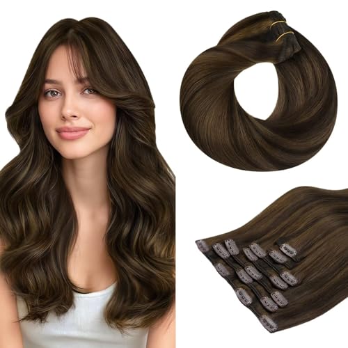 Clip in Hair Extensions Real Human Hair, Remy Human Hair Extensions Clip ins for Women, Natural Human Hair, 20inch 120g 7Pcs, 1B Natural black（副本）