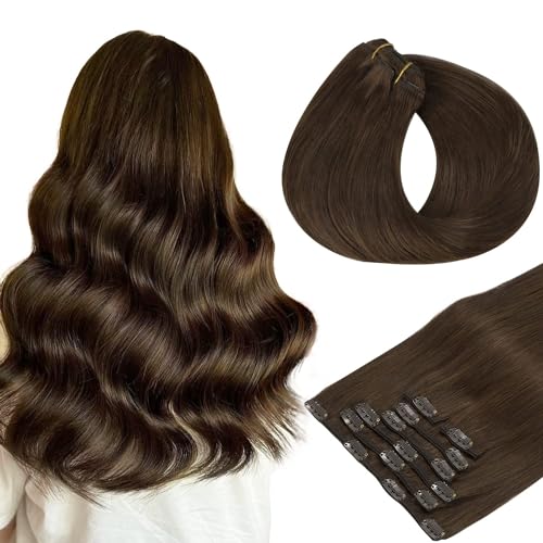 Clip in Hair Extensions Real Human Hair, Remy Human Hair Extensions Clip ins for Women, Natural Human Hair, 20inch 120g 7Pcs, 1B Natural black（副本）