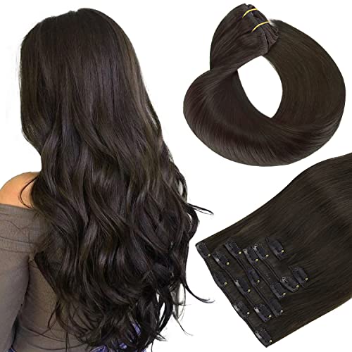 Clip in Hair Extensions Real Human Hair, Remy Human Hair Extensions Clip ins for Women, Natural Human Hair, 20inch 120g 7Pcs, 1B Natural black（副本）