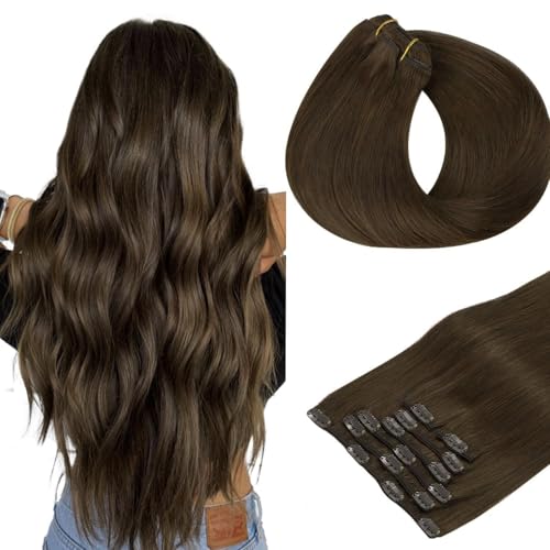 Clip in Hair Extensions Real Human Hair, Remy Human Hair Extensions Clip ins for Women, Natural Human Hair, 20inch 120g 7Pcs, 1B Natural black（副本）