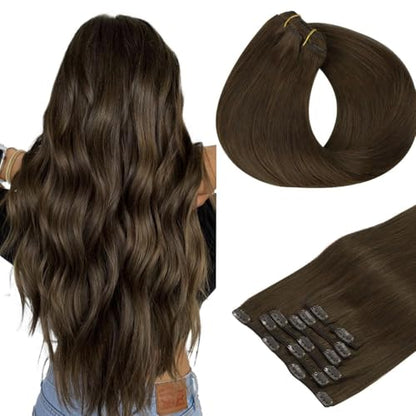 Clip in Hair Extensions Real Human Hair, Remy Human Hair Extensions Clip ins for Women, Natural Human Hair, 20inch 120g 7Pcs, 1B Natural black（副本）