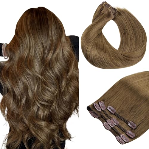 Clip in Hair Extensions Real Human Hair, Remy Human Hair Extensions Clip ins for Women, Natural Human Hair, 20inch 120g 7Pcs, 1B Natural black（副本）