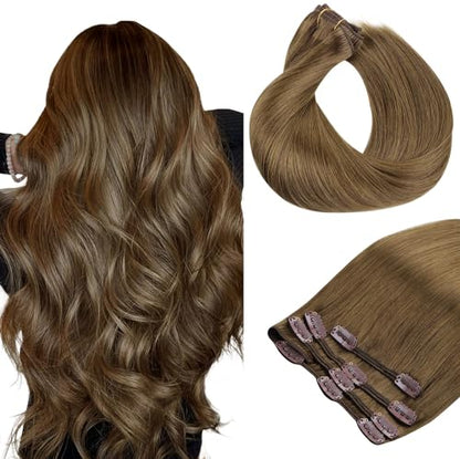 Clip in Hair Extensions Real Human Hair, Remy Human Hair Extensions Clip ins for Women, Natural Human Hair, 20inch 120g 7Pcs, 1B Natural black（副本）