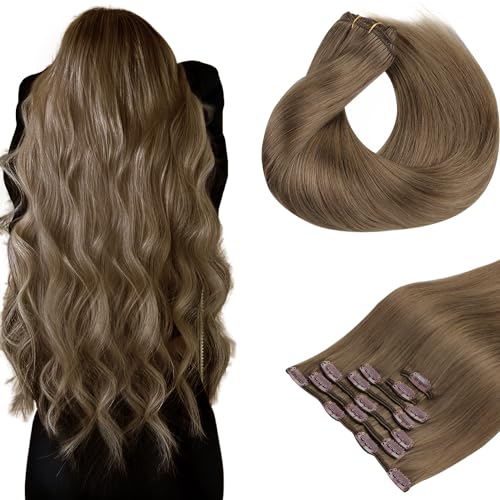 Clip in Hair Extensions Real Human Hair, Remy Human Hair Extensions Clip ins for Women, Natural Human Hair, 20inch 120g 7Pcs, 1B Natural black（副本）
