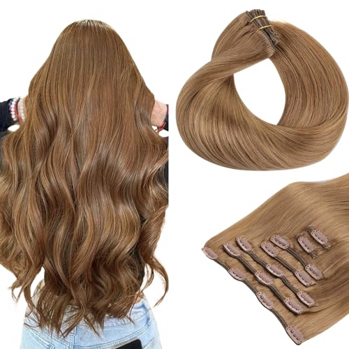 Clip in Hair Extensions Real Human Hair, Remy Human Hair Extensions Clip ins for Women, Natural Human Hair, 20inch 120g 7Pcs, 1B Natural black（副本）