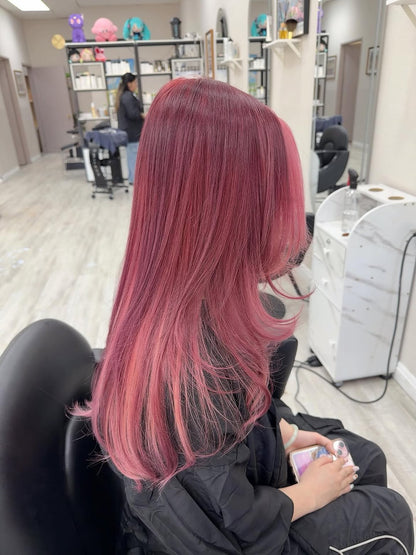 5X5 HD Lace Front Wig T99J/PeachPink Rooted Burgundy Peach Pink Ombre color 180% Density 18inch-32inch