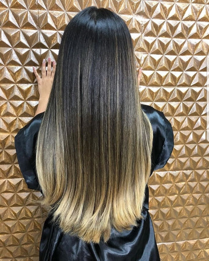 4X4 HD Lace Front Wig Dark Root Black To Blonde Ombre Straight color 180% Density 18inch-32inch