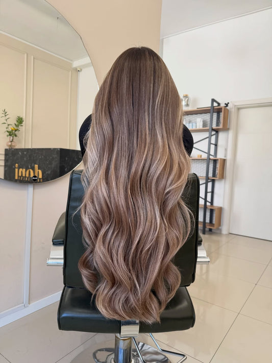 4X4 HD Lace Front Wig Balayage Chestnut Brown with Ash Blonde Highlights color 180% Density 18inch-32inch