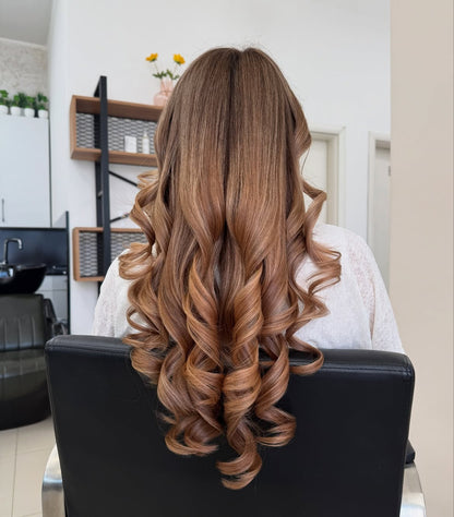 5X5 HD Lace Front Wig T4/30 Rooted Chocolate Brown Warm Gold Balayage color 180% Density 18inch-32inch