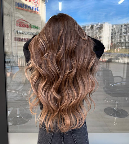 4X4 HD Lace Front Wig Balayage Chestnut Brown with Ash Blonde Highlights color 180% Density 18inch-32inch