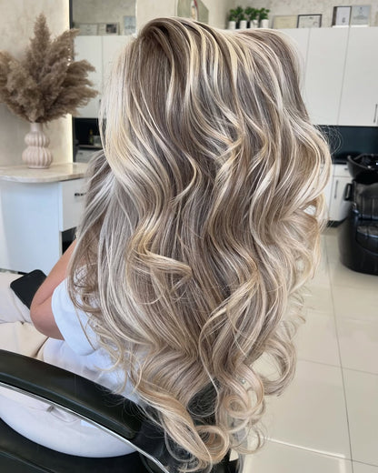 4X4 HD Lace Front Wig Balayage Ash Brown with Platinum Blonde Highlights color 180% Density 18inch-32inch