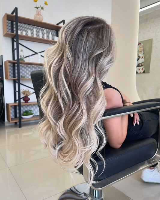 4X4 HD Lace Front Wig Balayage Ash Brown with Platinum Blonde Highlights color 180% Density 18inch-32inch